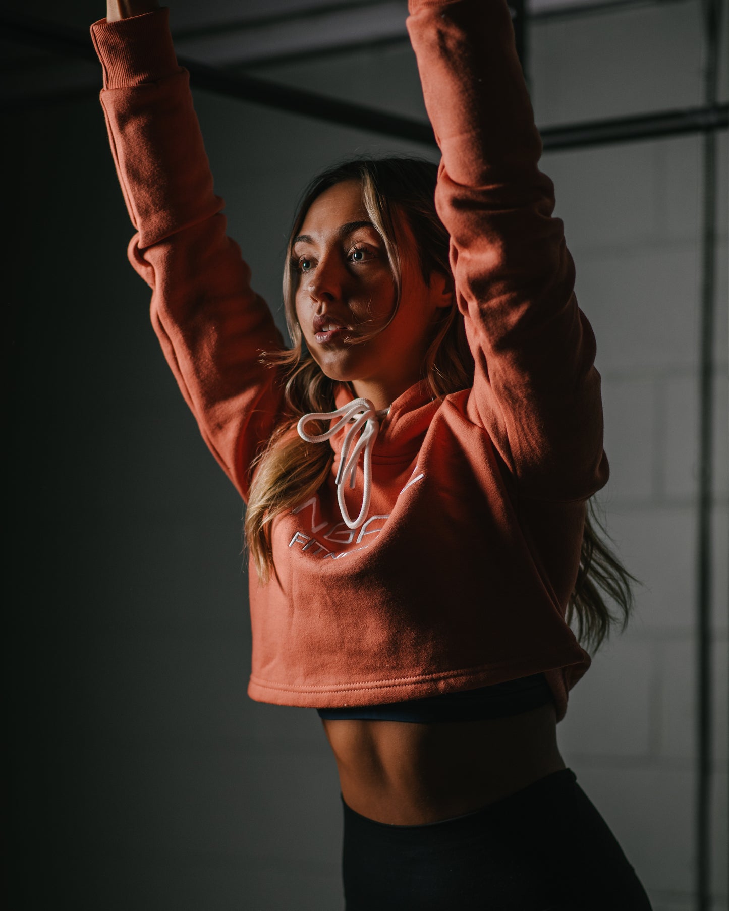 Female Performance Cropped Hoodie Salmon