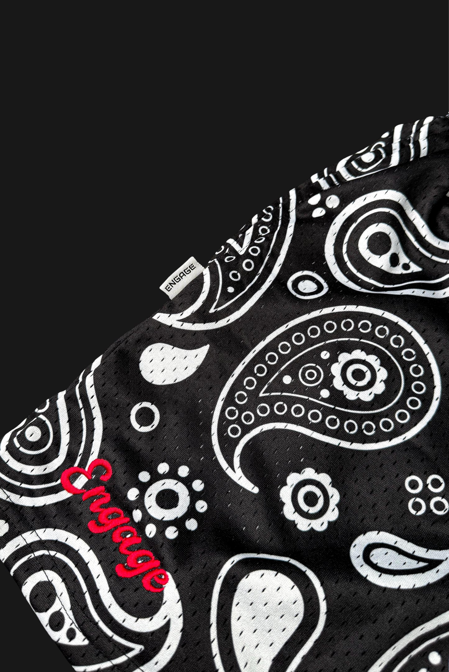 5” Paisley Print Mesh Shorts Phantom Black