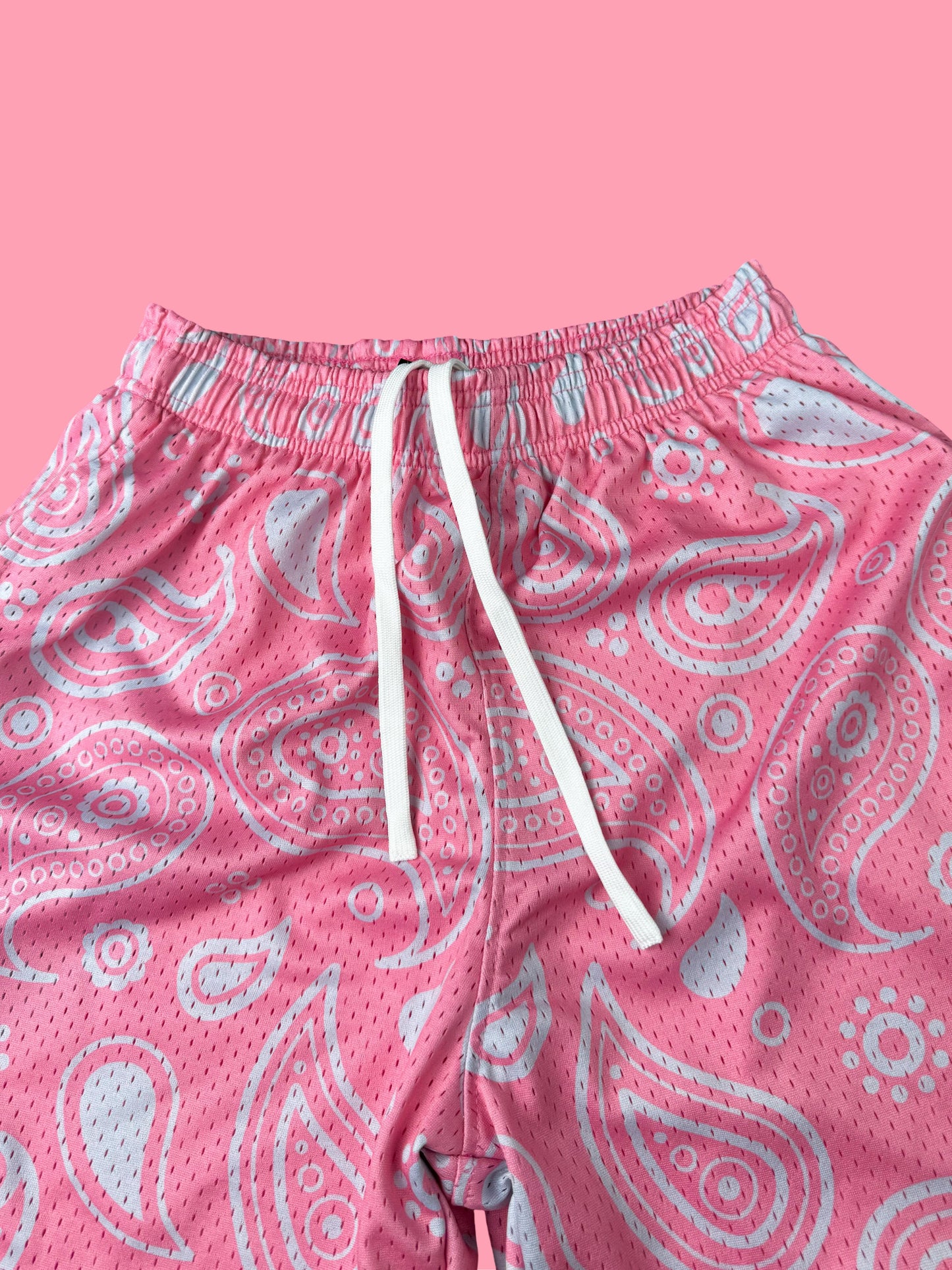 5” Paisley Print Mesh Shorts Cotton Candy Pink