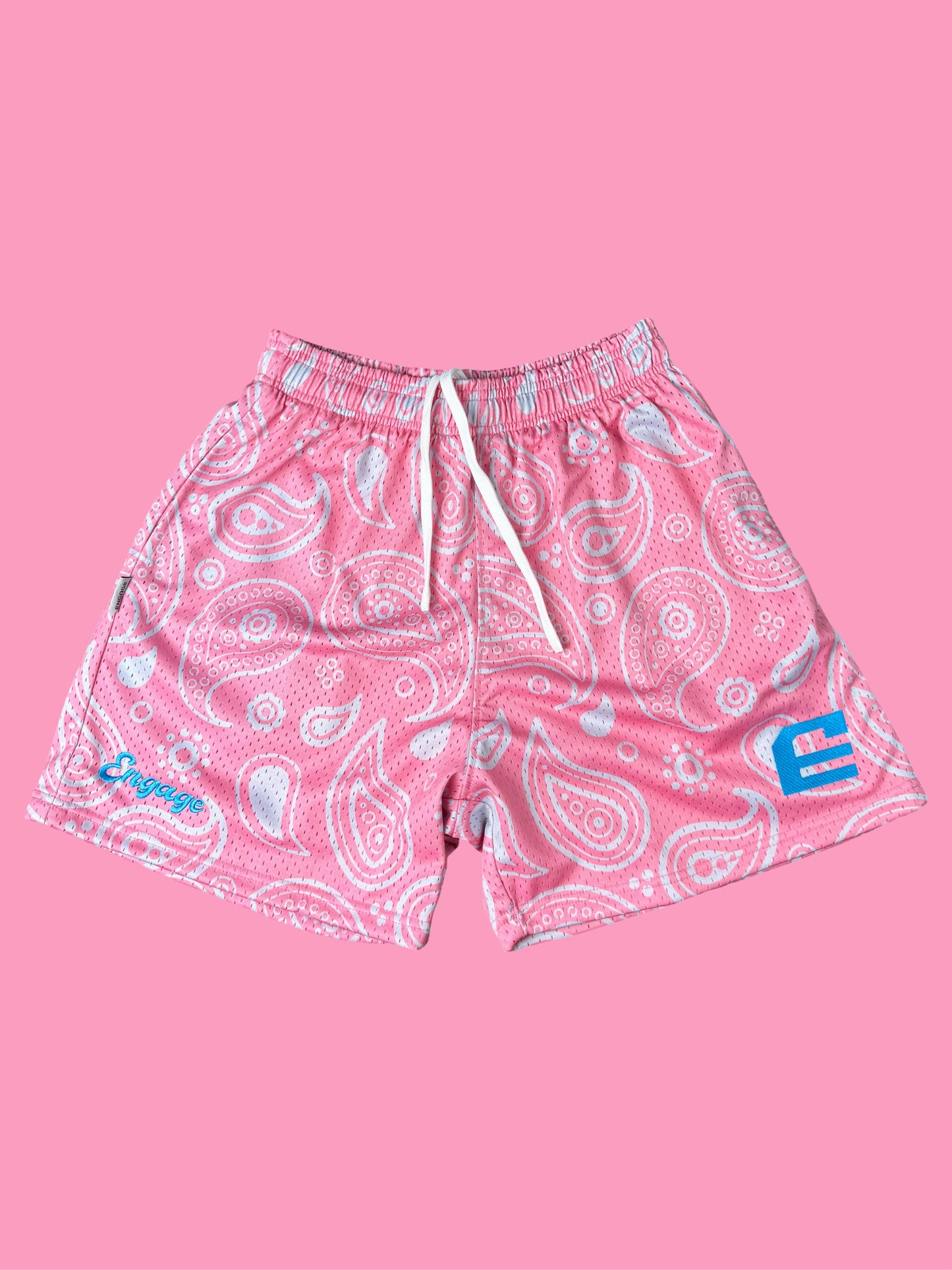 5” Paisley Print Mesh Shorts Cotton Candy Pink