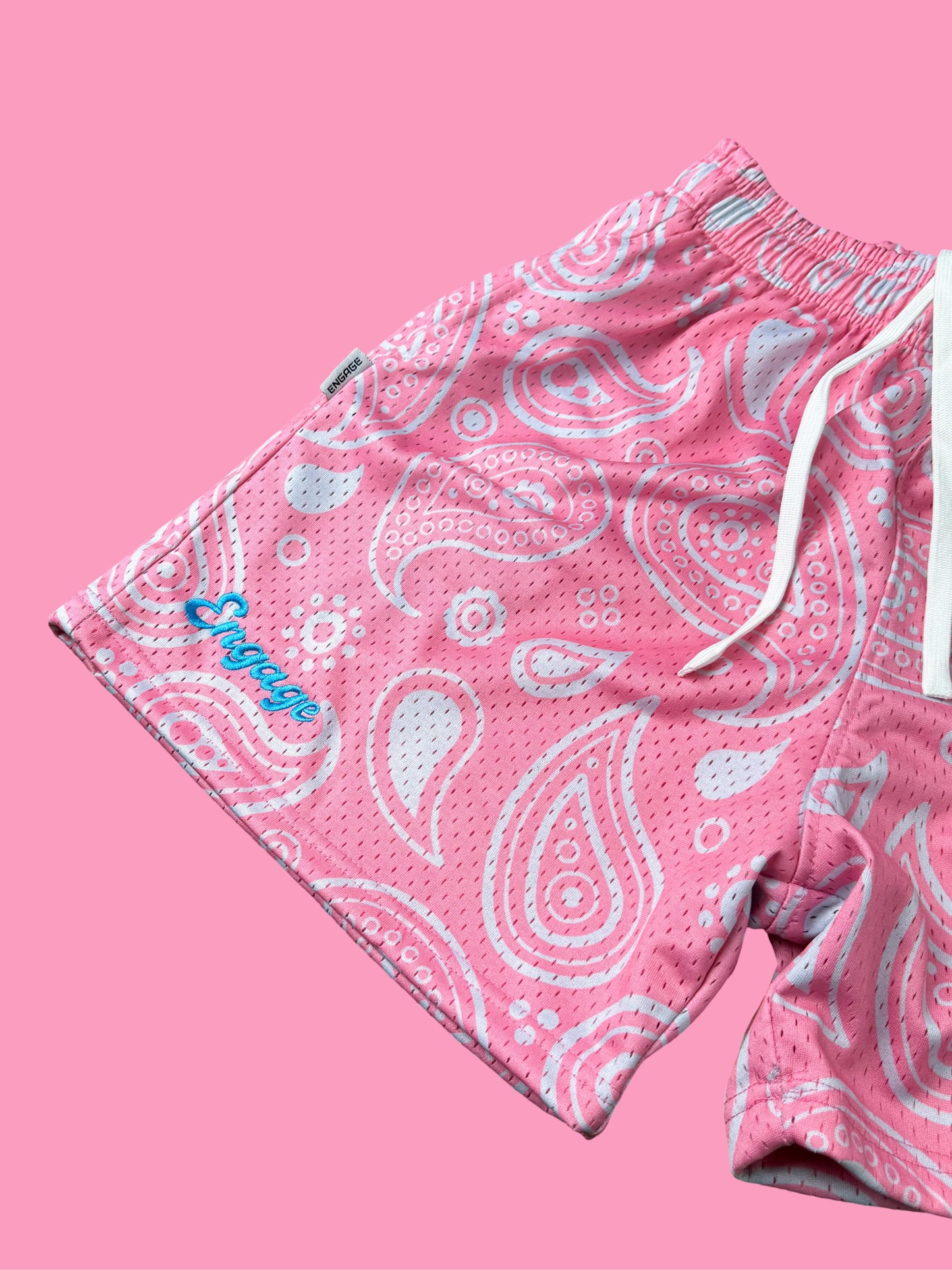 5” Paisley Print Mesh Shorts Cotton Candy Pink